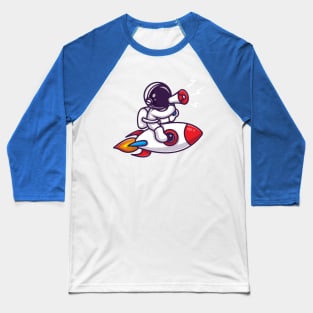 Astronaut Riding Rocket With Speaker Cartoon Baseball T-Shirt
